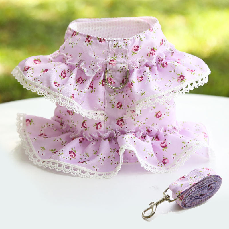 Chest Strap Traction Small Floral Lace Teddy Bear Dog Leash In Spring, Summer And Autumn