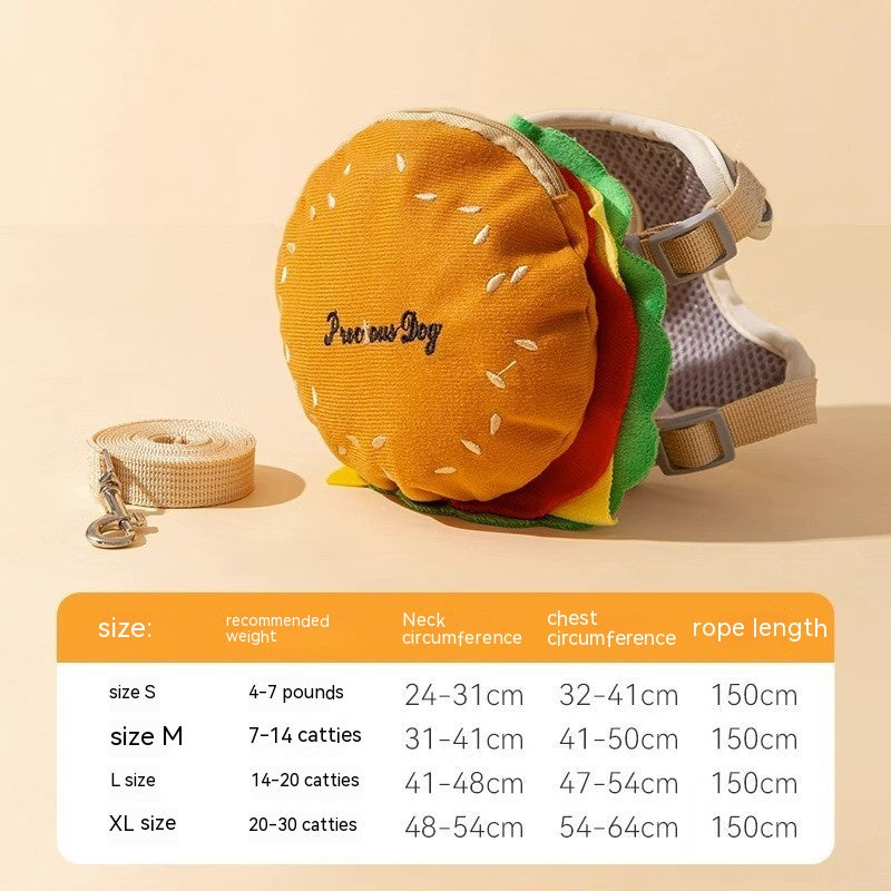 Pet Cute Burger Fries Backpack Hand Holding Rope