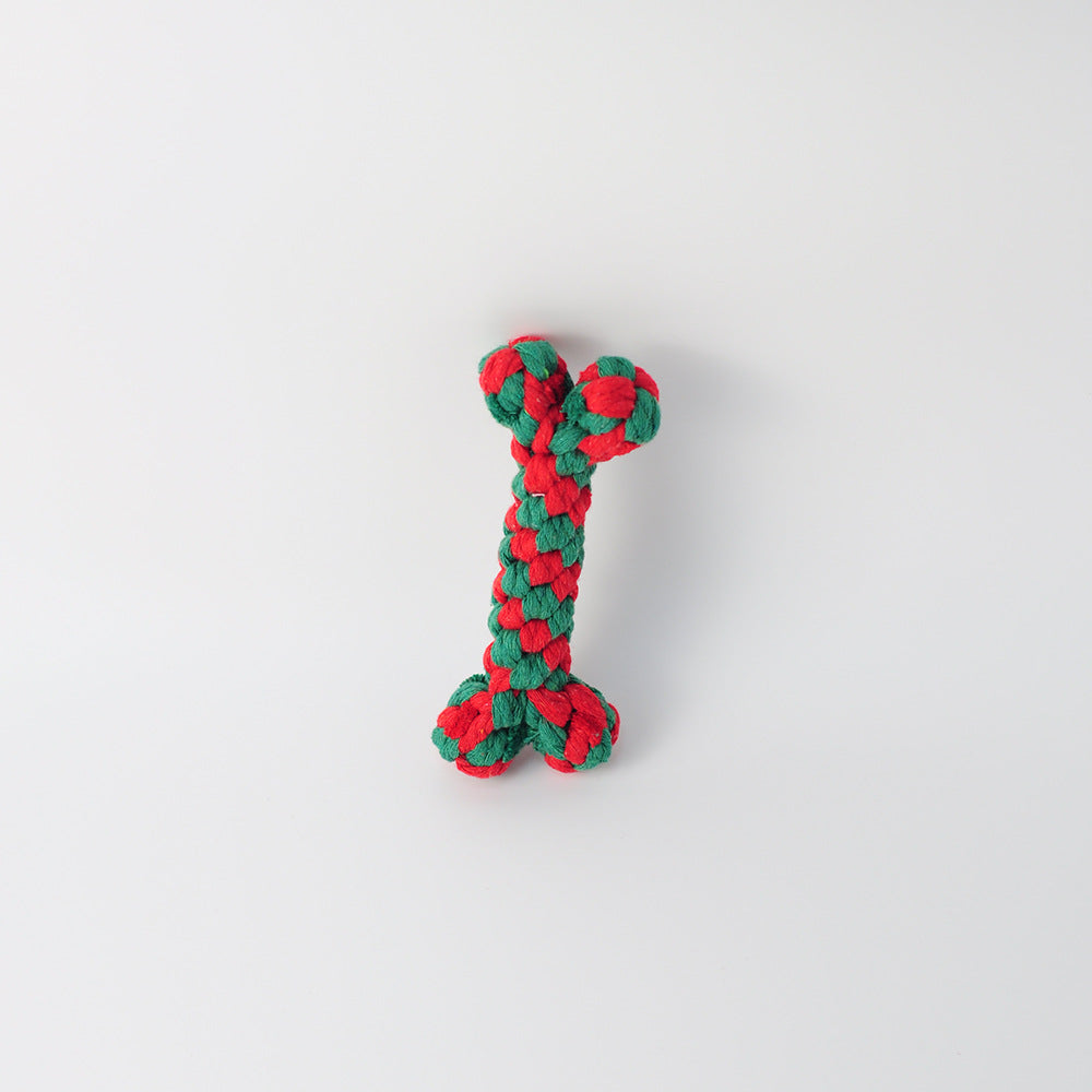 Christmas Pet Cotton Rope Toy Cane Cleaning Dog Teething Toy