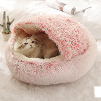 2 In 1 Dog And Cat Bed Pet Winter Bed Round Plush Warm Bed