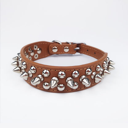 Leather Pet Collar Round Studded Dog Collar Inlaid Rivet