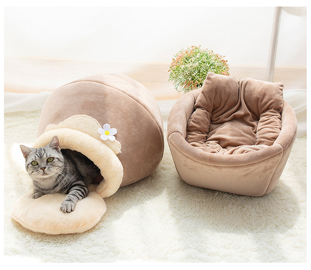 3-in-1 Cat And Dog Pet House Basin-shaped Cave Soft Bed