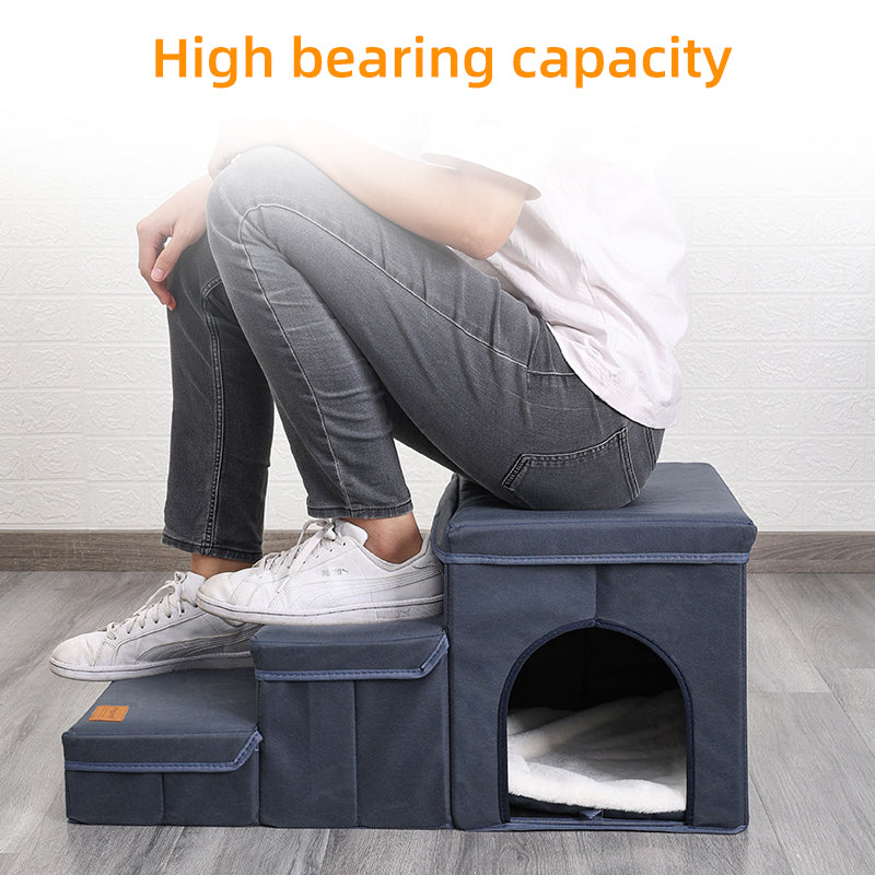 Foldable Dog Stairs With Storage - 3-Level Small To Medium
