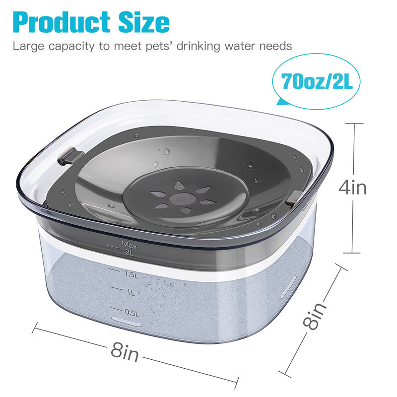 70oz Dog Water Bowl Large Capacity Spill Proof Dog Bowl Transparent