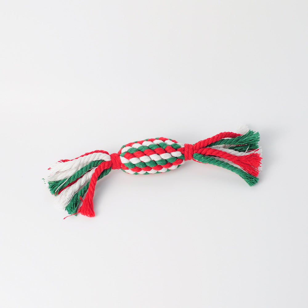 Christmas Pet Cotton Rope Toy Cane Cleaning Dog Teething Toy