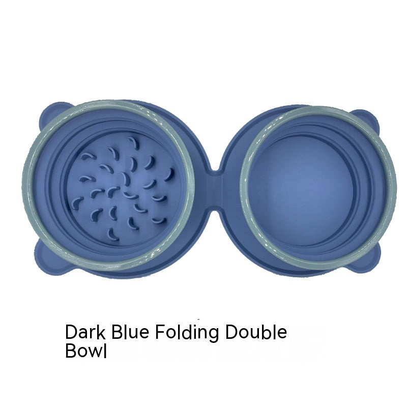 Portable Silicone Double Dog Food Bowls Foldable Non-Slip Cat Bowl