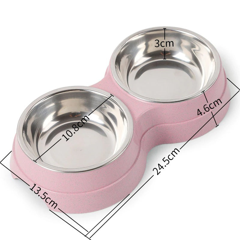 Double Pet Bowls Dog Food Water Feeder Stainless Steel Pet Drinking