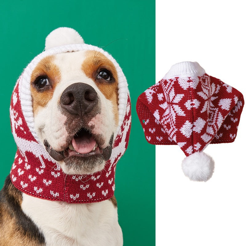 Christmas New Atmosphere Love Snowflake Elk Printing Knitted Warm Pet Dog Cat Fur Ball Hat