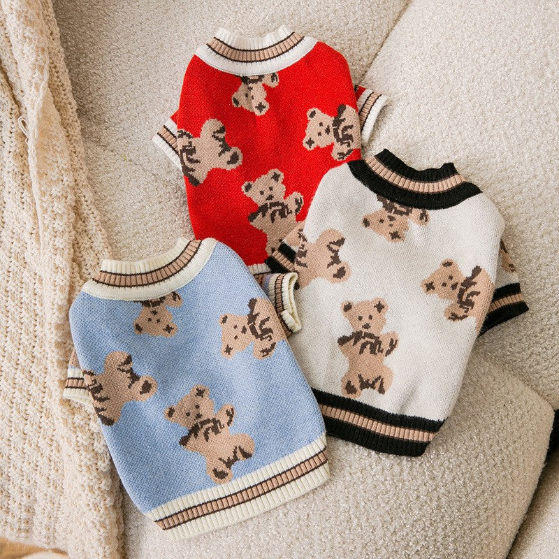 Dog Striped Knitted Sweater Cardigan Clothing