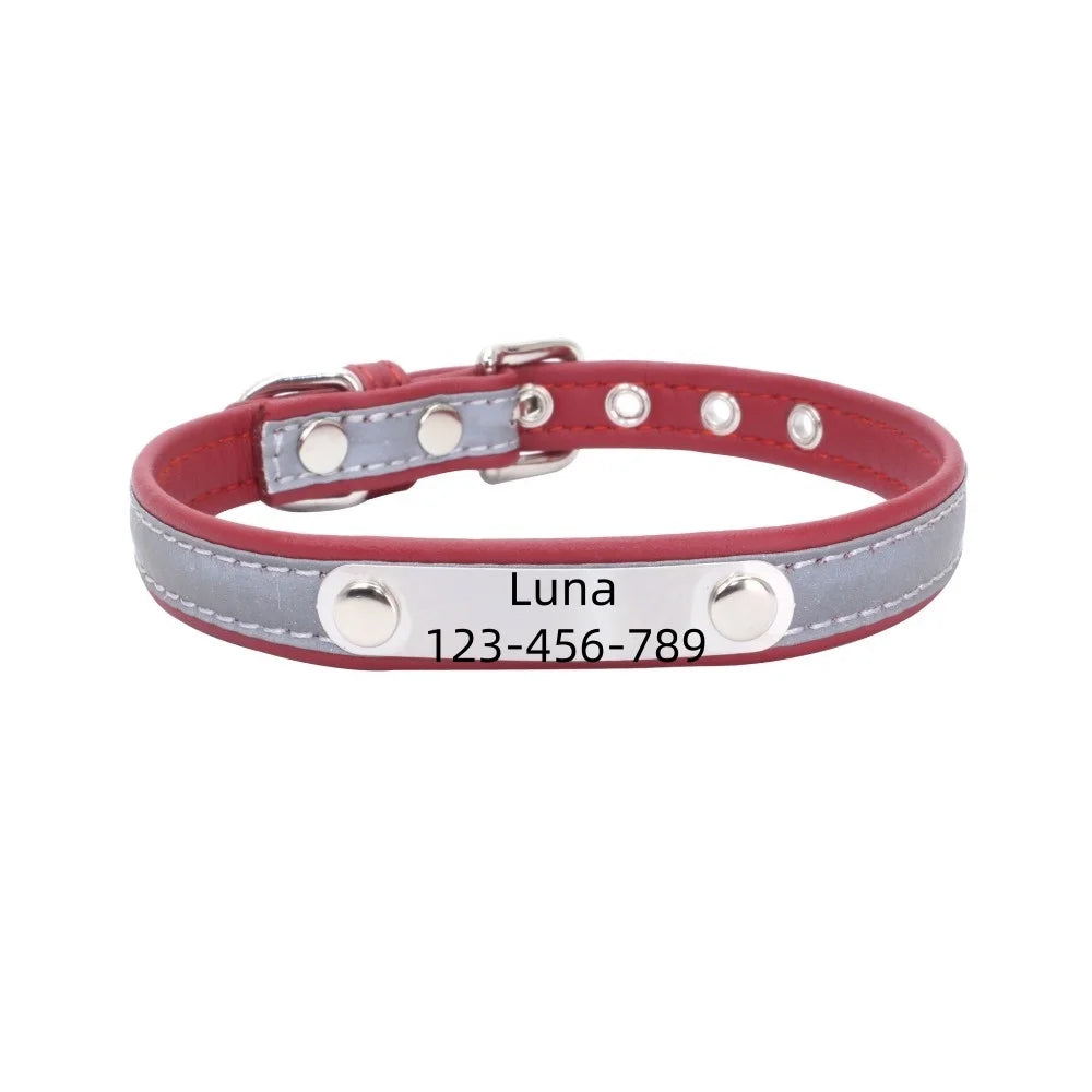 Dog Collar PU Leather Engraved - Customized with Name, Unique
