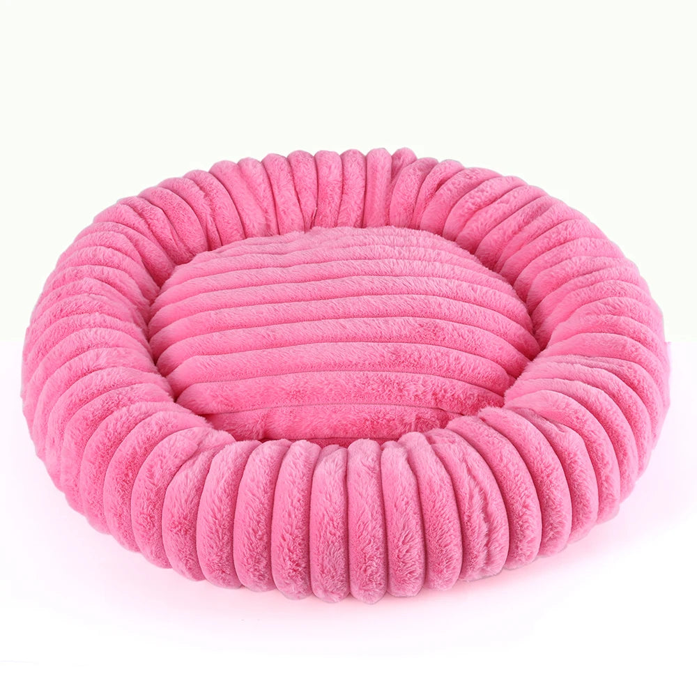 Comfortable Round Small Cat Bed Stripe Large Dog Sofa Kennel Elastic