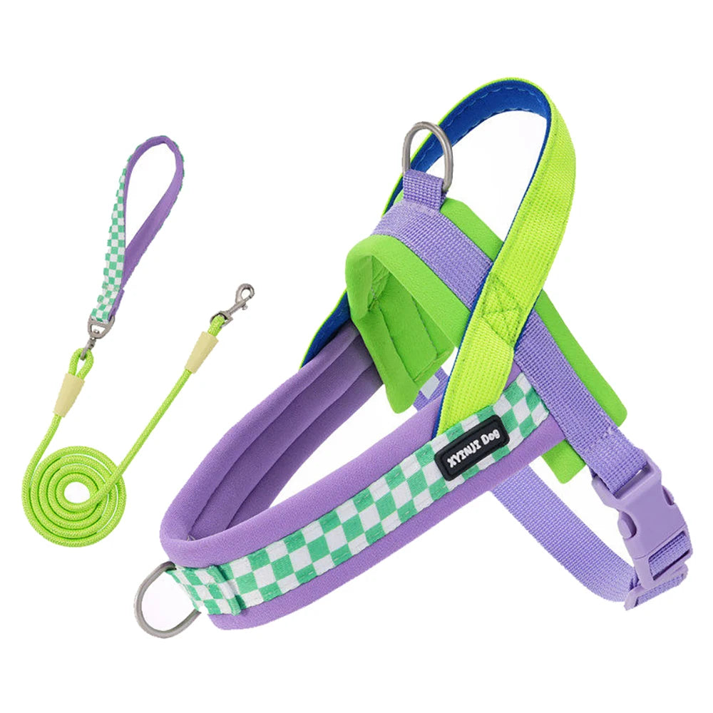 Dog Harness and Leash Set,Saddle Style Plaid
