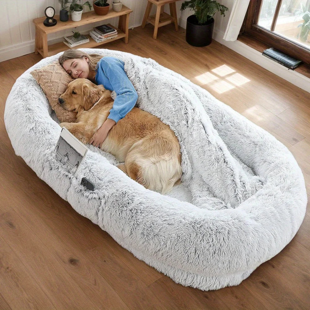 Human Dog Bed, Washable Faux Fur Dog Bed