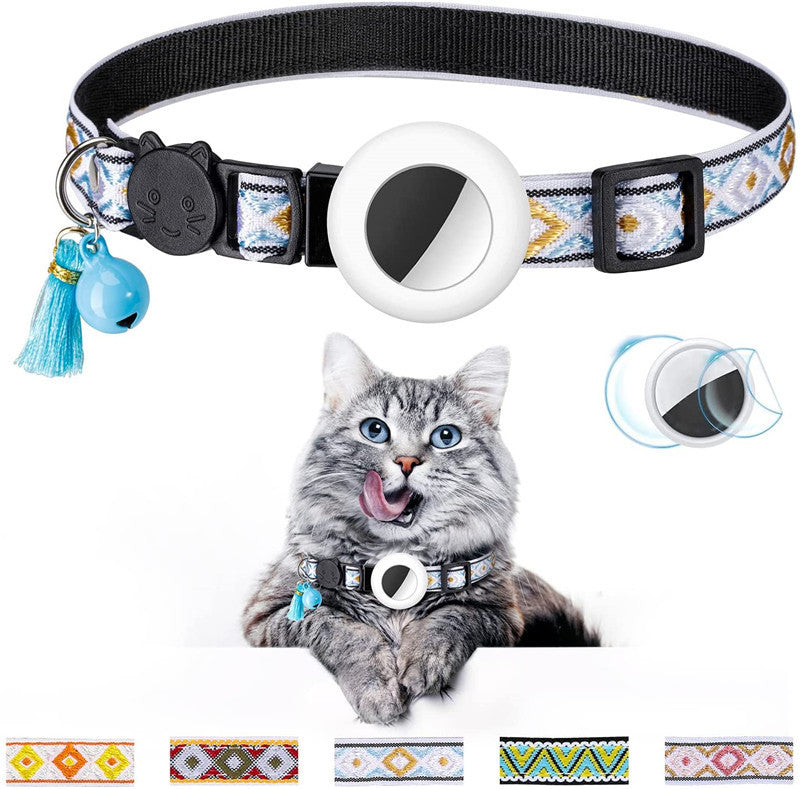 Pet Collar Geometric Pattern Cat With Bell