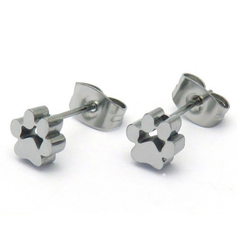 Cute Dog Paw Stainless Steel Necklace Earrings For Women