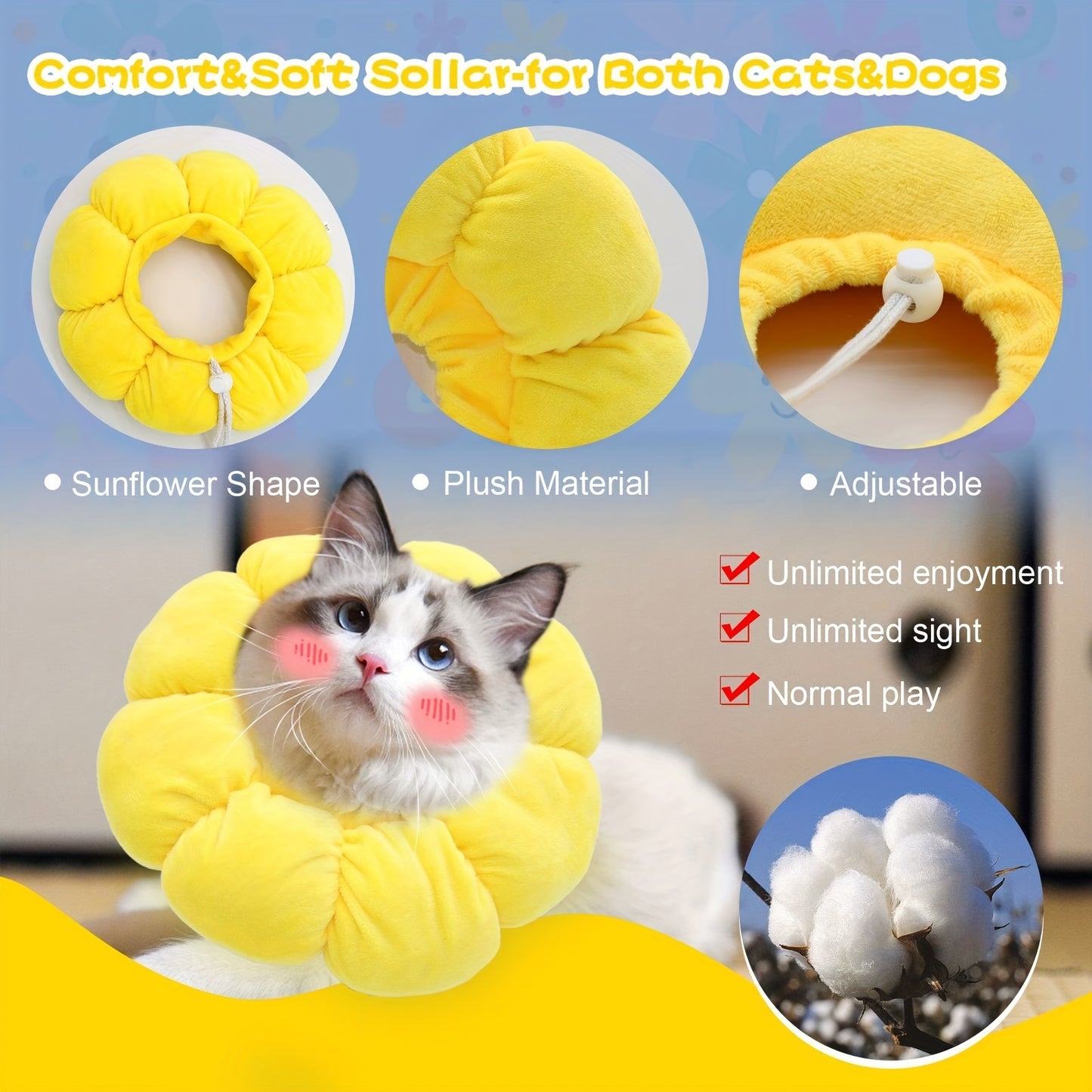 Cat Small Dog Recovery Collar, Cute Sunflower Neck Cone After