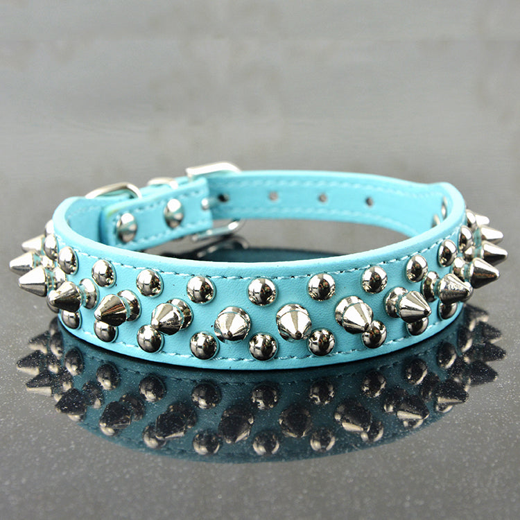 Leather Pet Collar Round Studded Dog Collar Inlaid Rivet