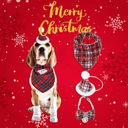 Christmas Triangle Pet Towel Santa Deer Print Dog Scarf Collar