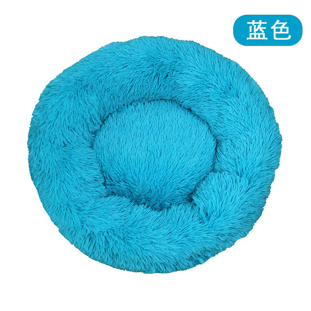 Round Coral Fleece Soft Long Plush Pet Mats Dog Bed