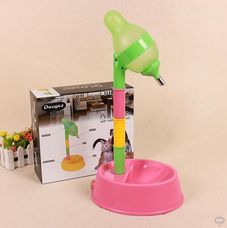 Automatic Pet Water Dispenser Stand Feeder Bowl Adjusting Height Water Bottle