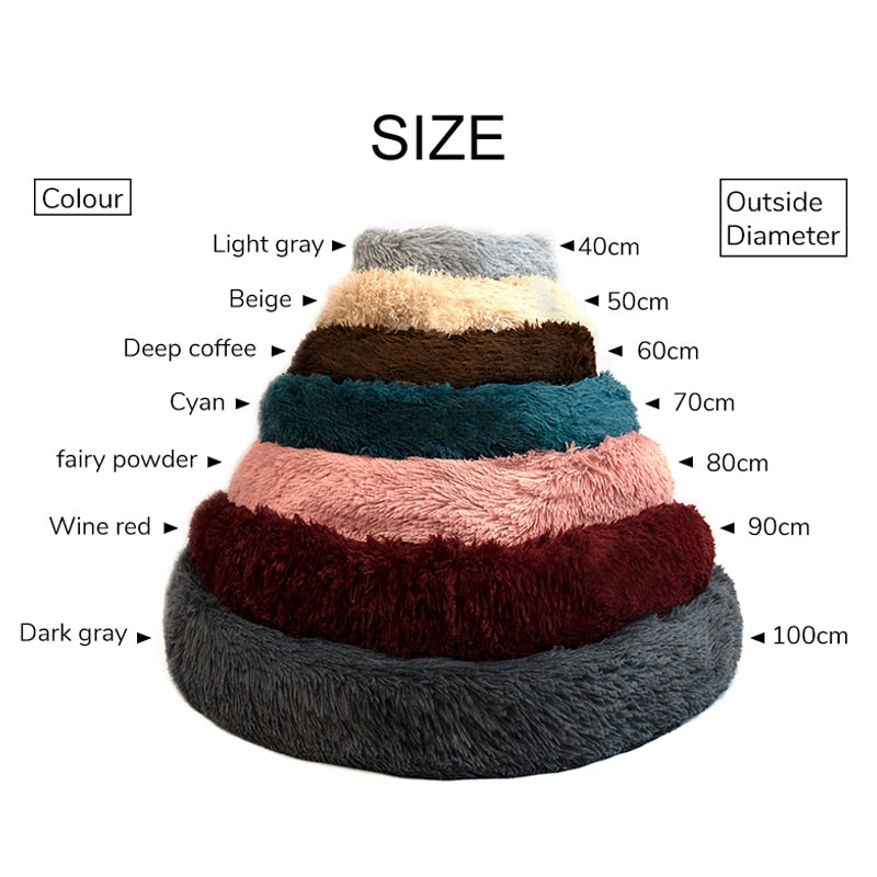 Super Soft Dog Bed Long Plush Donut Round Kennel
