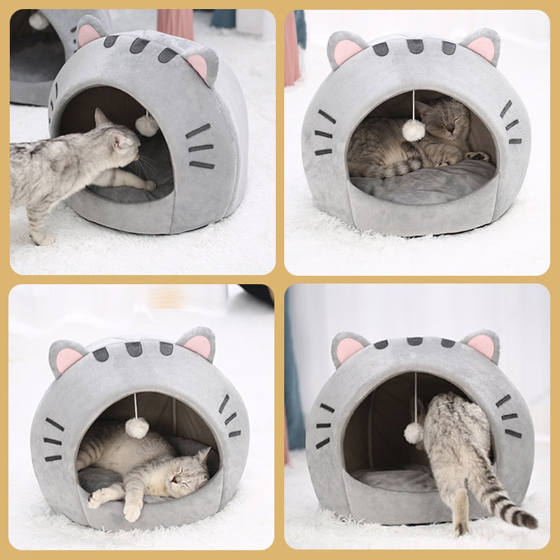 Cute Cat Bed Warm Pet House Cave Cushion