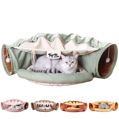 Best Funny Cat Bed Tent 2 Holes Tunnel  Interactive Play Toys Removable Cover