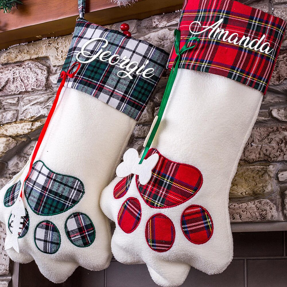 Best Personalized Name Stocking Plaid Paw Christmas Christmas Decor
