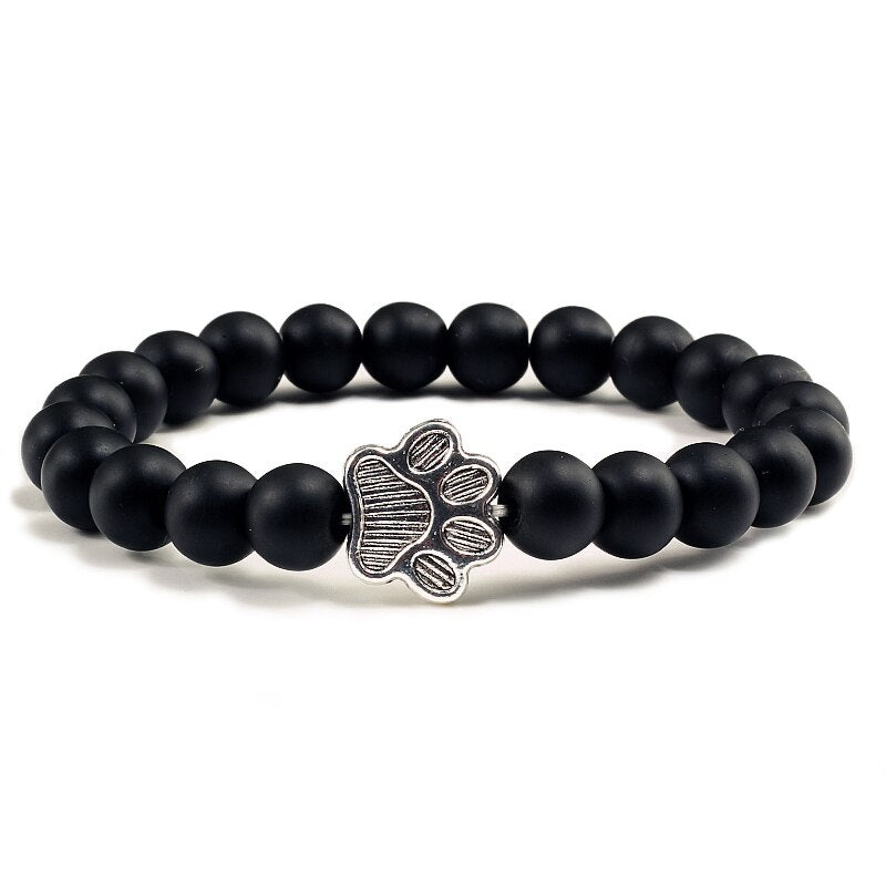 Best Stone Bracelet Natural Matte Black Lava Volcanic Stone Paw Print