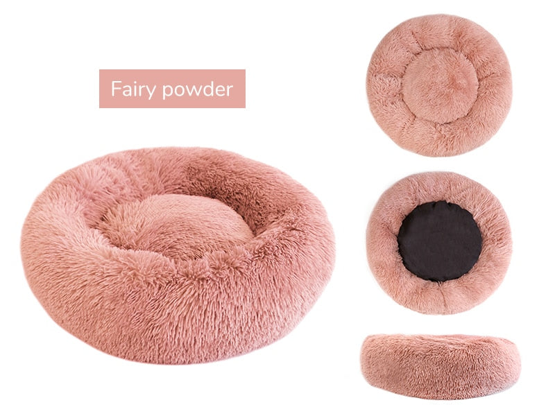 Super Soft  Dog Bed  Long Plush Donut Round Kennel