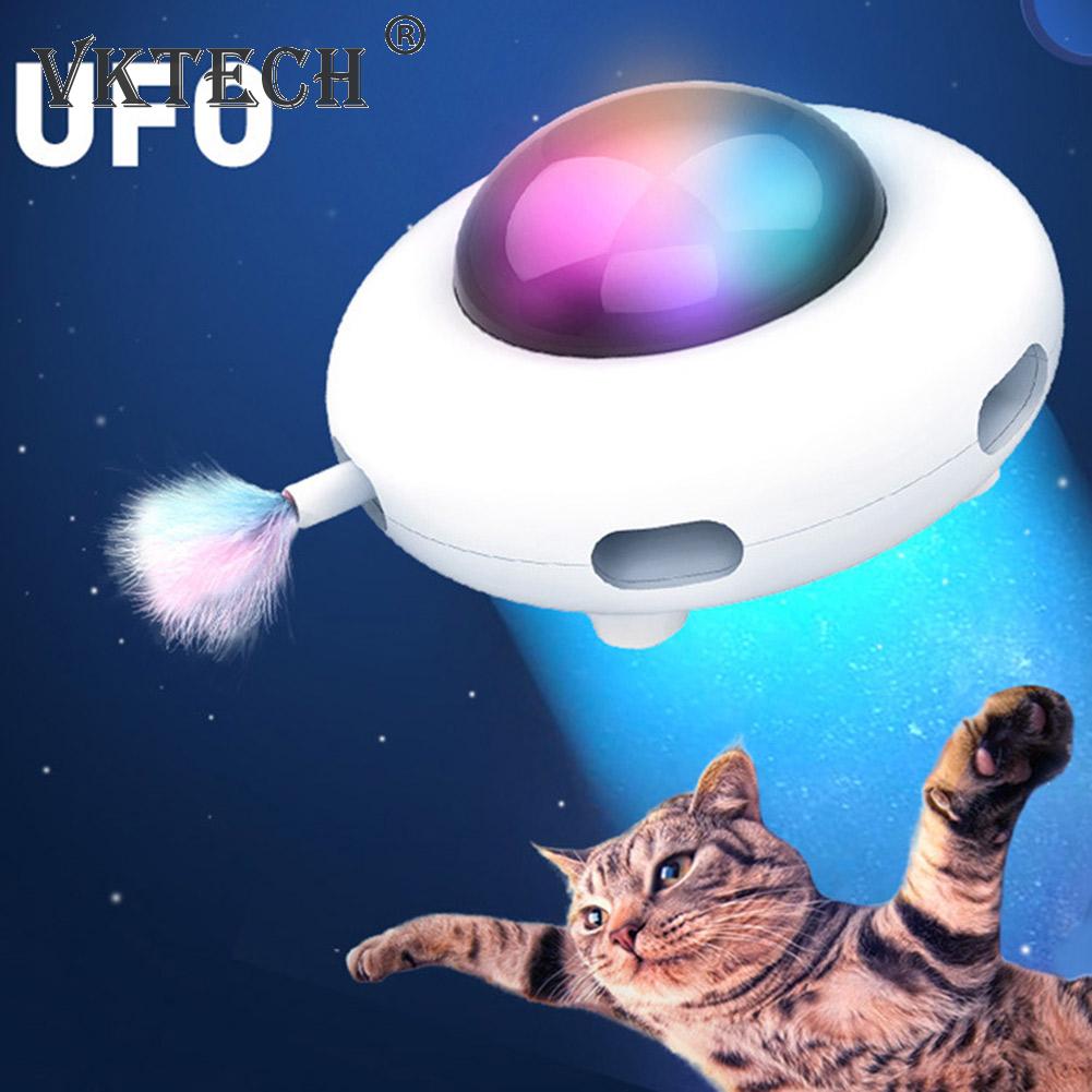 Best Cats Teaser Toys Interactive Electronic Turntable UFO Feather Stick Spinning