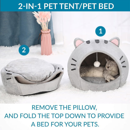 Cute Cat Bed Warm Pet House Cave Cushion