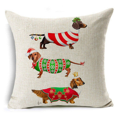 Christmas Dogs Linen Pillow Cover