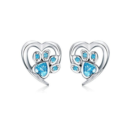 Paw Dog Footprint Heart Stud Earrings