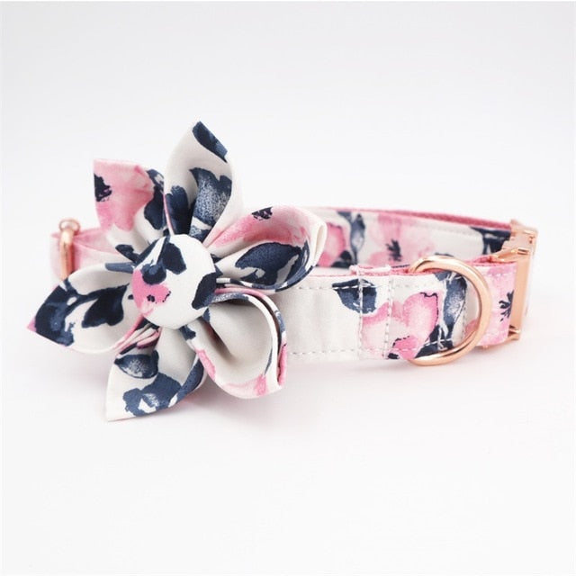 Dog collar dog flower and leash metal buckle