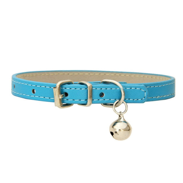 Leather Dog Collar with Bell Safety