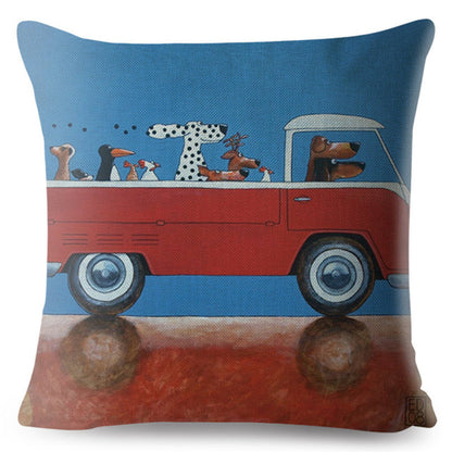 Classic Cars Driving Dalmatian Pillow Case