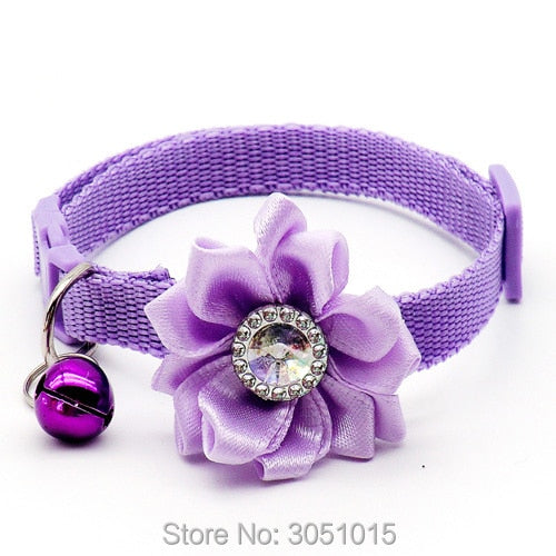 Adjustable Flower Dog Collar with Bell