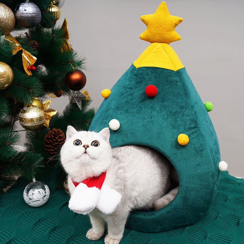 Christmas Tree Cat House Cozy Tent