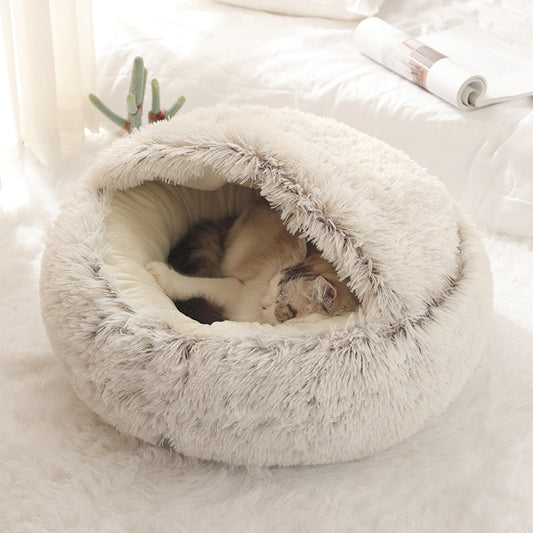 Dog Round Plush Bed Semi-Enclosed Nest