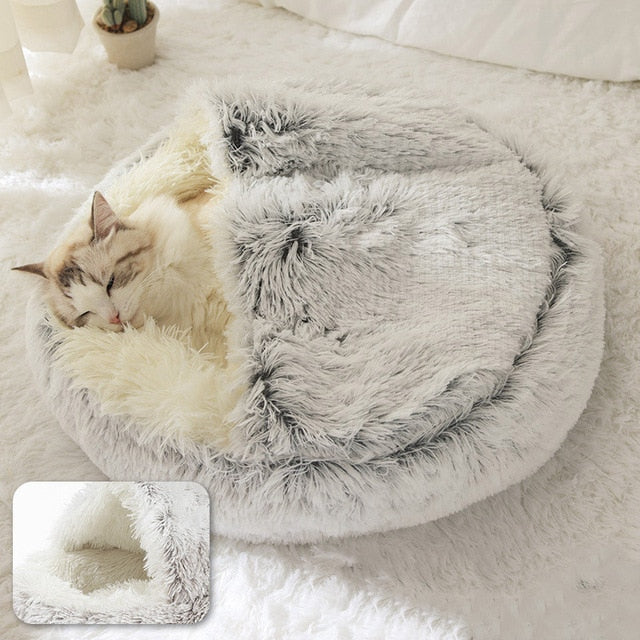 Dog Round Plush Bed Semi-Enclosed Nest