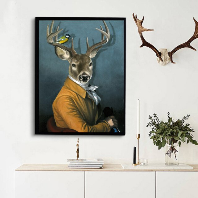 Dogs Vintage Canvas Painting Elk Posters