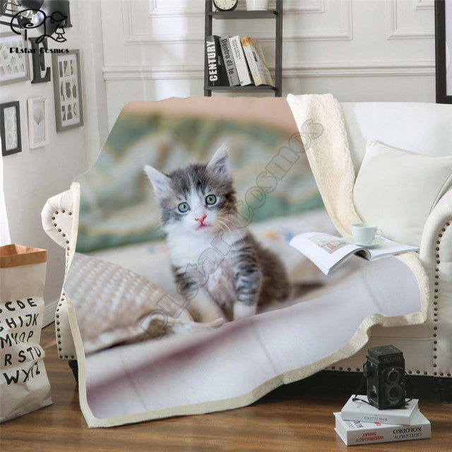Cute cat pattern Fleece Blanket 3D full