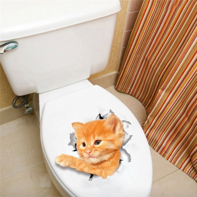 Cat Dog Toilet Stickers Vivid 3D