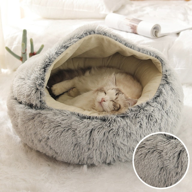 Winter Long Plush Pet Bed Round Cushion