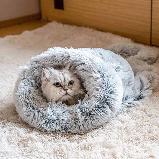 Winter Long Plush Pet Cat Beds Round Cushion
