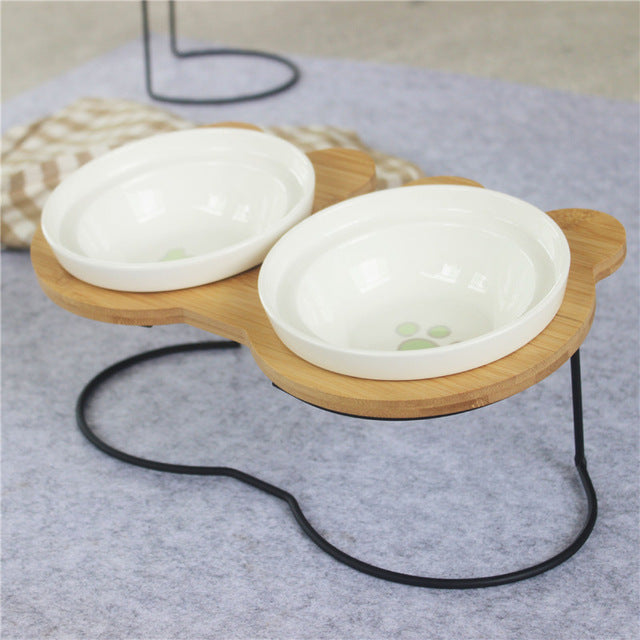 Bamboo Shelf Feeding and Drinking Bowls for Dogs