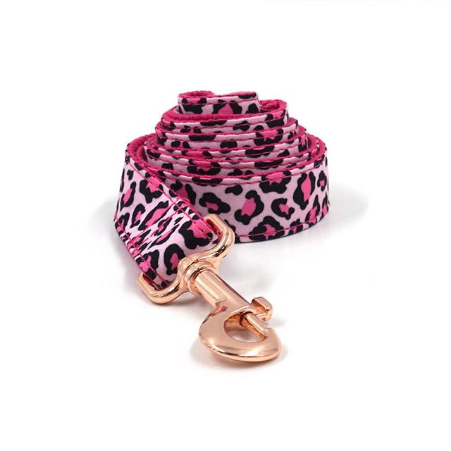 Pink Leopard Puppy Collar Leash Set