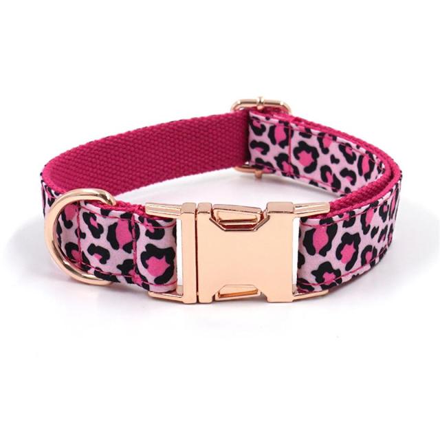Pink Leopard Puppy Collar Leash Set