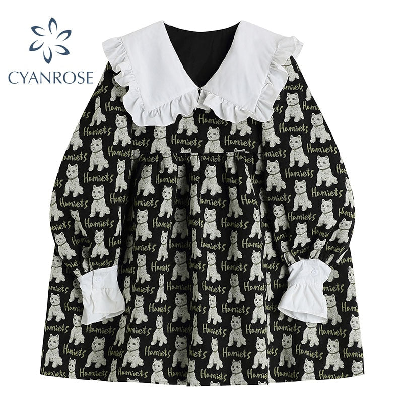 Dog Pattern Black funny Mini Dress